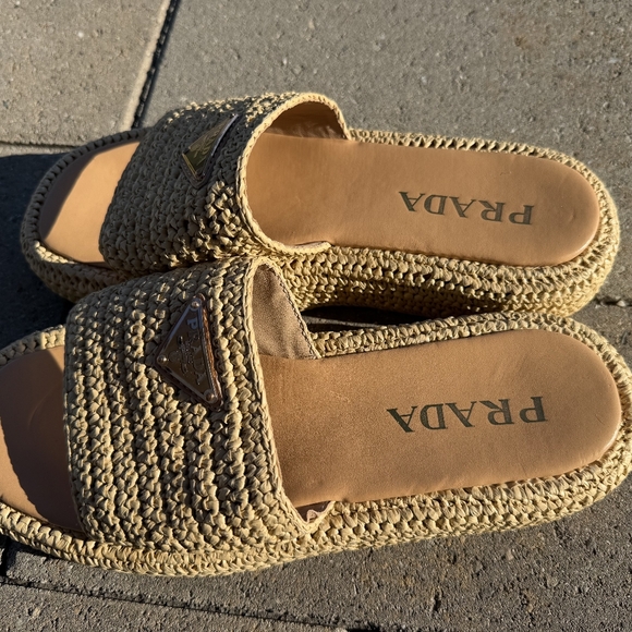 Prada Beige Woven Slide Sandals - Picture 2 of 6